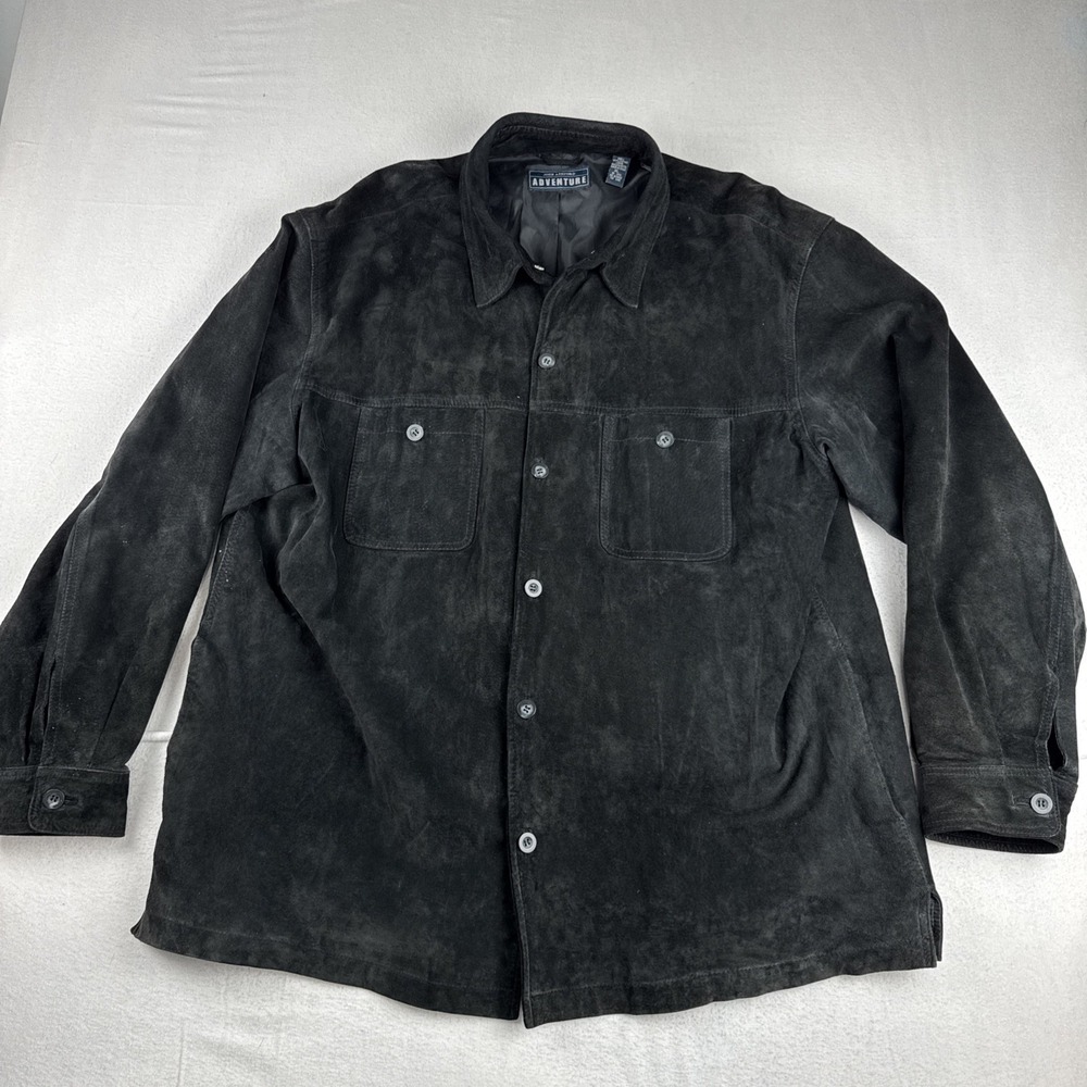 John Ashford Black Leather Suede Shirt Jacket Shacket XL Outdoor Western